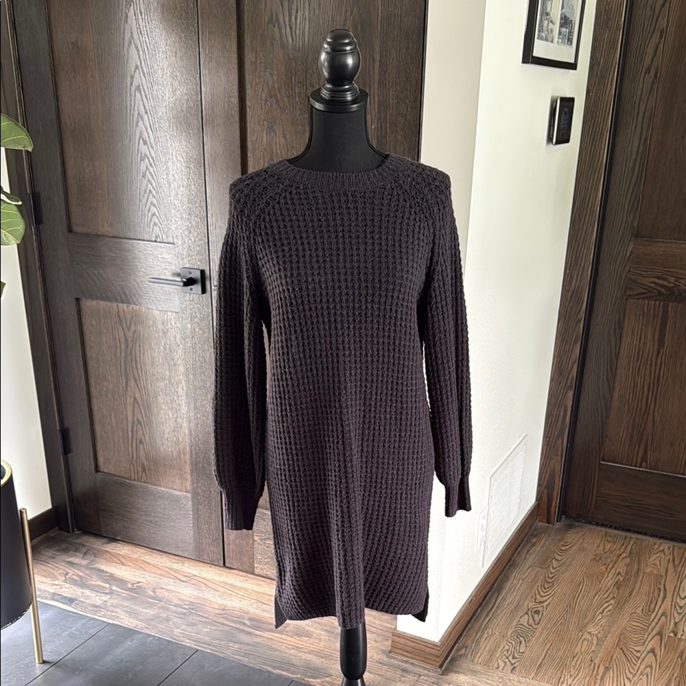UpWest Dark Charcoal Waffle-Knit Crewneck Sweater Dress
